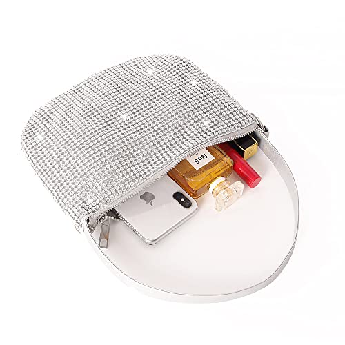 Silver Glittering Diamond Evening Clutch Handbag