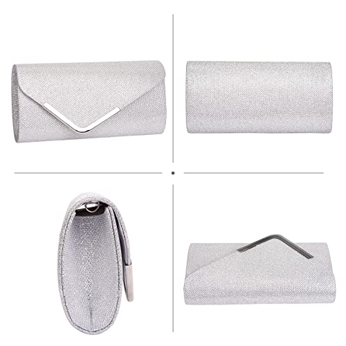 Shiny Sequins Envelope Clutches for Women, Silver