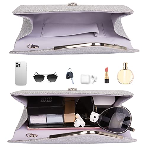 Shiny Sequins Envelope Clutches for Women, Silver