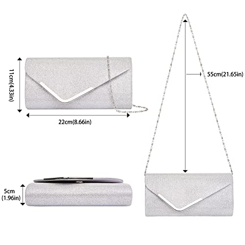 Shiny Sequins Envelope Clutches for Women, Silver