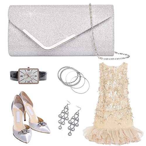 Shiny Sequins Envelope Clutches for Women, Silver
