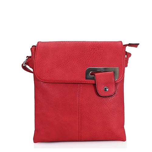 Woodland Leather Crossbody Shoulder Bag, Multiple Pockets, Dark Red