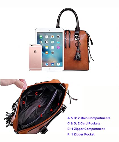 Haipky Vintage Tassel Handbag, Red 4-Piece Set