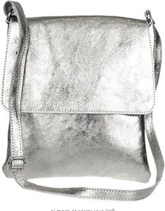 LeahWard Soft Leather Cross Body Shoulder Bag, Silver