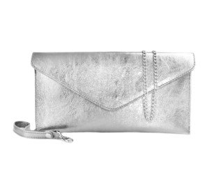 LeahWard Silver Italian Suede Envelope Clutch with Straps