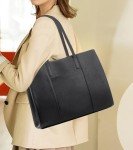 AOSSTA Large Black Designer Tote Handbag (31186 Black)