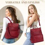 RAVUO Women's Convertible Leather Backpack Purse (Wine Red)