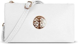 White Faux Leather Designer Crossbody Clutch Handbag
