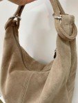 LeahWard Beige Italian Suede Leather Large Shoulder Handbag