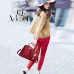 Nicole&Doris Leather Handbag: Wine Red Designer Shoulder Bag
