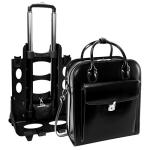Vertical Leather Laptop Briefcase with Detachable Wheels