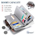 Faneam RFID Blocking Leather Wallet for Women, Gray