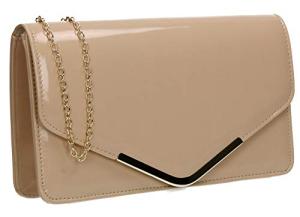 Zara Nude Patent Leather Envelope Clutch Bag