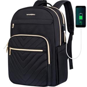 Stylish Waterproof Laptop Backpack with USB Port, Black