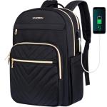 Stylish Waterproof Laptop Backpack with USB Port, Black