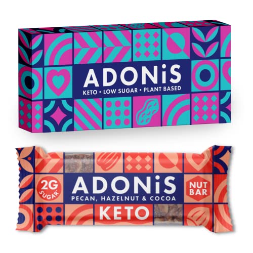 Adonis Pecan, Hazelnut & Cocoa Keto Bars (16x35g) | Vegan/Keto-Friendly | 100% Natural Keto Snacks | Gluten Free/Sugar Free/Palm Oil Free | Low Sugar, Low Calorie & Low Carb | Ideal for a Keto Diet