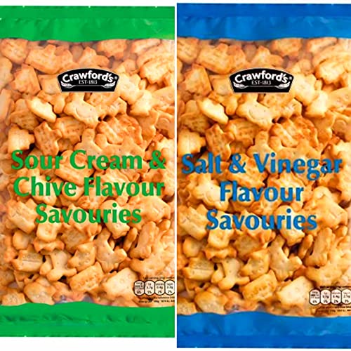 Crawfords Salt & Vinegar Savouries & Sour Cream & Chive Savouries 250 gram bags