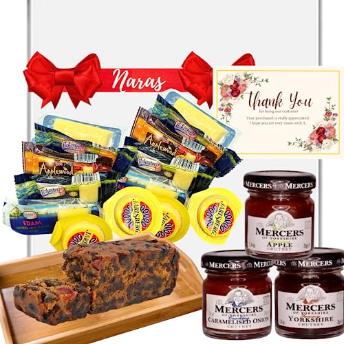 Cheese Hampers for Men Gift - 24 Pcs Ilchester Cheese Selection, 3x Chutney and 500g Fruit Cake - Cheese and Chutney Gift Sets, Hampers & Gourmet Gifts, Birthday Hampers for Dad