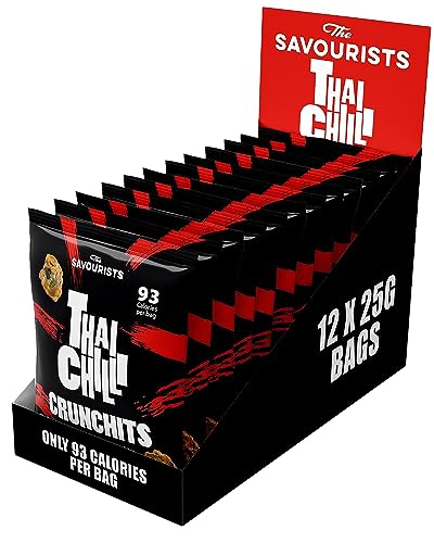 The Savourists Savoury Healthy Snacks | Low Calorie | High Protein | Plant-Based | Vegan | High Fibre | Crispy Snacks | Thai Chilli flavour (12x25g)