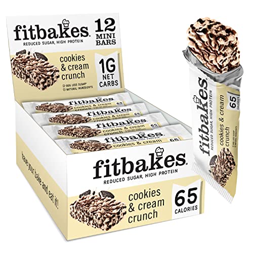 Fitbakes : 65 Calories Cookies & Cream Mini Bars (12x19g) Diabetic Chocolate Keto Snacks, 1 Net Carb, Low Carb Snacks, Low Calorie Snack for Weight Loss, Sugar Free Sweet Cake Biscuit, Fit Bake