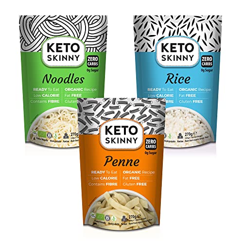 Keto Skinny Rice, Penne & Noodles Konjac Flour - Zero Sugar | Low Calorie, Keto Paleo & Vegan Diets | 270g, 2 of Each (6)