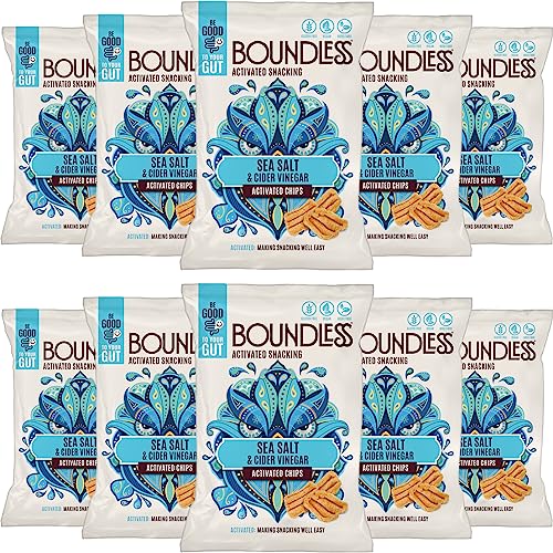 Boundless Activated Chips - Gut Health Vegan Crisps Multipack - Sea Salt & Cider Vinegar Crisps - Pea Protein Crisps - Gluten Free Snacks, Vegan Protein Snacks, Healthy Crisps Share Bag, 10 x 80g