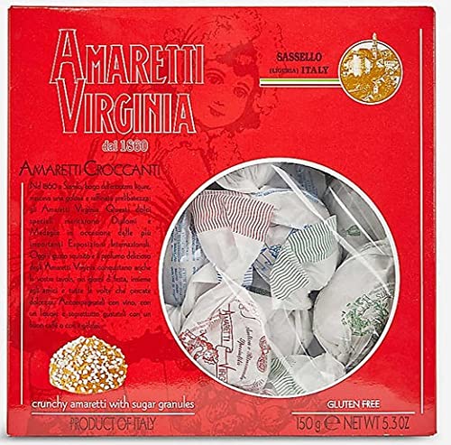 Crunchy Amaretti Virginia Biscuits with Sugar Granules in Window Box - Gluten Free - 150g