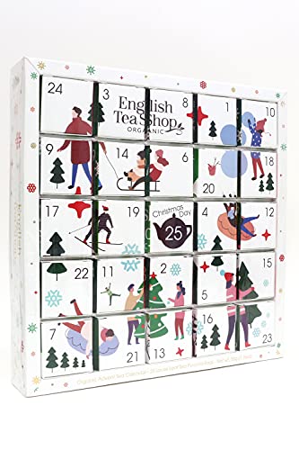 English Tea Shop Organic White Ornaments Advent Calendar Puzzle - 25 Loose Leaf Tea Pyramid Bags - 13 Different Flavours., 50 g