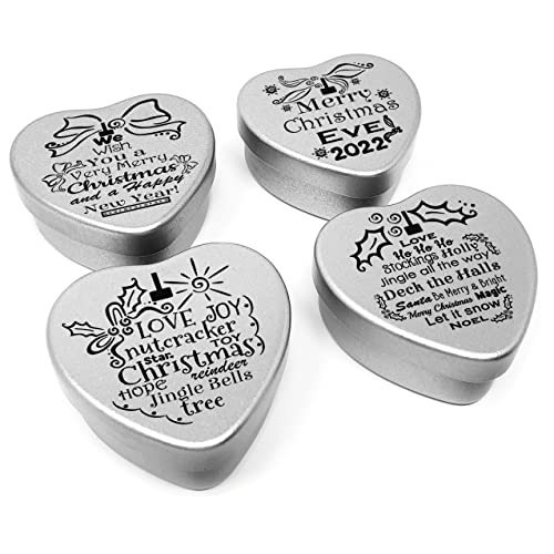 Luxury Christmas Eve 2022 Gift Set of 4 mini chocolate filled heart shaped tins in a small box for family, friends and Xmas Eve celebrations Great secret Santa gifts Xmas Decorative