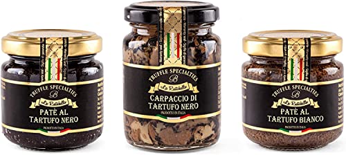La Rustichella Black Truffle Paté, White Truffle Paté and Black Sliced Truffle Set, 270 g
