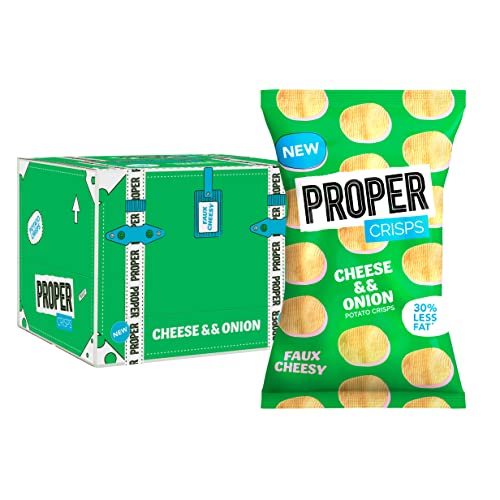 PROPERCRISPS - Cheese & Onion Flavour Ridged Potato Crisps, 100g x 8 Packs, 30% Less Fat, Vegan, Gluten Free
