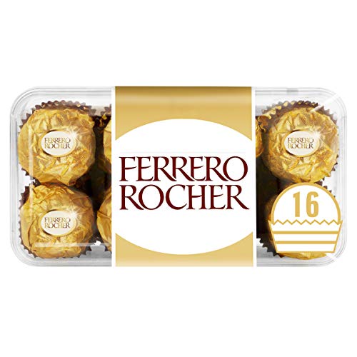 Ferrero Rocher Pralines, Chocolate Gift, Gifts for Women and Men, Chocolate Box, Whole Hazelnut Covered in Milk Chocolate and Nuts, Box of 16 (200g)