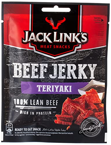 Jack Link's Beef Jerky, Teriyaki Flavour High Protein Meat Snack, Multipack Box of 12 x 40 Gram Packs