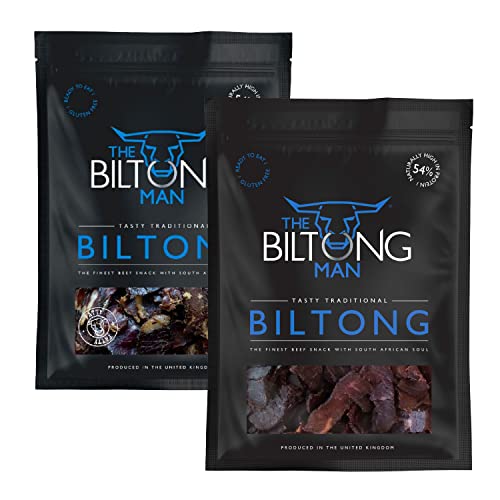 The Biltong Man I Tasty Traditional Lean Beef Biltong & Fatty Biltong Combo I Healthy High Protein Dried Beef and Sausage Snack I Low calorie, Gluten-free & Keto-friendly, 2 x 400 Gram Packs