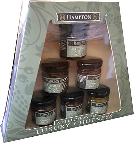 Hampton Preserves Finest Selection Chutneys & Pickles Gift Set Mini 35g Jars, includes Potting Shed Pickle, Gardener's Choice Chutney, Tomato, Onion, Bramley Apple, Caramelised Onion