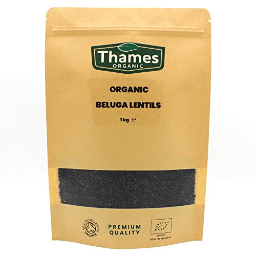 Organic Beluga Lentils 1kg - No Additives, No Preservatives, Raw, Vegan, GMO-Free, Certified Organic - Perfect for Soups, Salads, Meals - Thames Organic