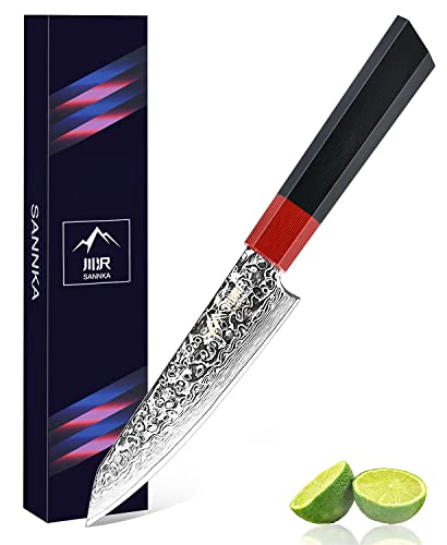 SANNKA Japanese Chef Knife 5 inch Paring Knife Damascus Knife VG10 High Carbon Stainless Steel Kitchen Knife 67-Layer Japanese Knife Sharp Knife Small Kitchen Knife Sharp Knife with Sheath