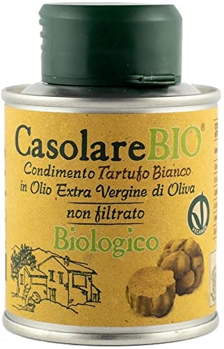 Farchioni Il Casolare - Organic White Truffle Oil (100 ml) - Cold Pressed Unfiltered Extra Virgin Olive Oil - White Truffle Essence - Gourmet Food Seasoning Marinade Salad Dressing - 100ml tin