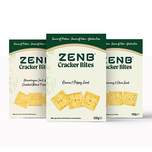 ZENB Cracker Bites - Gluten Free Healthy Snacks for Adults - Vegan Snack Variety Pack with 6g Protein per Serving - 3 x 120g