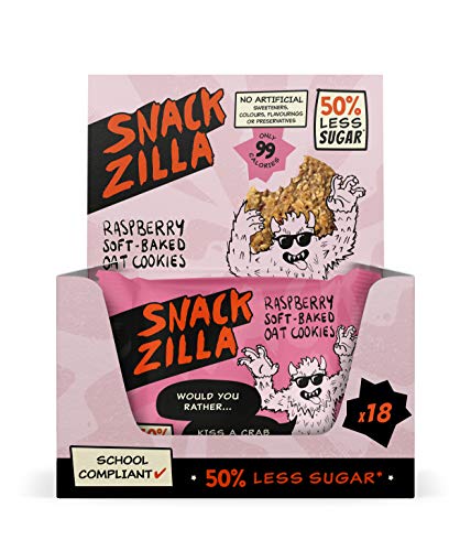 Healthy Kids Snacks Oat Biscuits - Snackzilla 50% Less Sugar Oat Cookies (15x30g : Raspberry) Soft Baked Lunch Box Snacks & School Snack Box, Healthy Snacks Vegan Biscuits, Dried Fruit Snacks