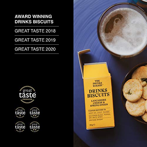 The Drinks Bakery Lancashire Cheese & Spring Onion 8 x 36g | Pairs with IPA, Bitter Beers, White Wine, Craft Stout & Pilsners, & Whisky| Award Winning Drinks Biscuits as Seen on Dragons’ Den |