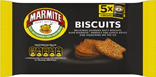 Marmite Yeast Extract Biscuits | Savoury Breakfast Biscuit Snack with Crunchy Taste and Unique Flavour | Perfect for Sharing | Pack of 3 x 120g (5x24g)