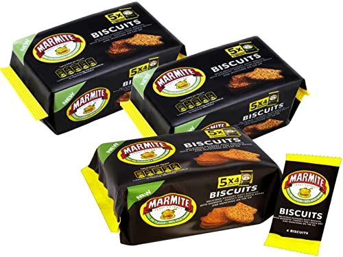 Marmite Yeast Extract Biscuits | Savoury Breakfast Biscuit Snack with Crunchy Taste and Unique Flavour | Perfect for Sharing | Pack of 3 x 120g (5x24g)