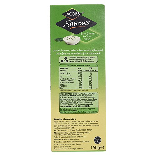 Jacob's Savours Thins Sour Cream and Chive Crackers 150 g