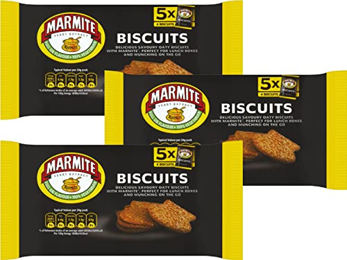 Marmite Yeast Extract Biscuits | Savoury Breakfast Biscuit Snack with Crunchy Taste and Unique Flavour | Perfect for Sharing | Pack of 3 x 120g (5x24g)