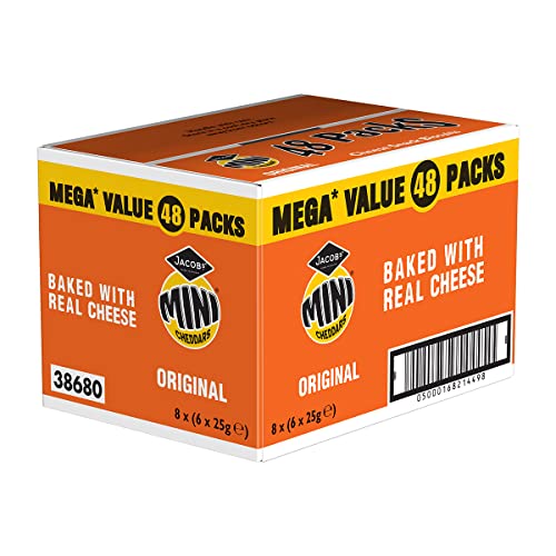 Jacob's Mini Cheddars Baked with Real Cheese Snack Biscuits Crackers 48 x 25g Bags