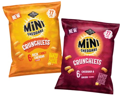 Jacobs Mini Cheddars Crunchlets 6X17g | Rich & Tangy Cheddar + Cheddar & Caramelised Onion | Twin Pack