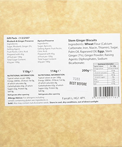 Farrah's of Harrogate | Ginger Trio Selection Gift Pack | Rhubarb and Ginger Preserve 110g, Apricot Preserve 114g and Stem Ginger Biscuits 160g
