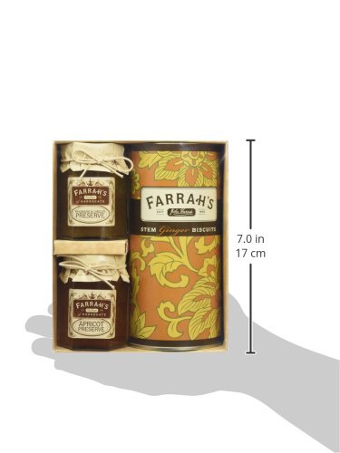 Farrah's of Harrogate | Ginger Trio Selection Gift Pack | Rhubarb and Ginger Preserve 110g, Apricot Preserve 114g and Stem Ginger Biscuits 160g