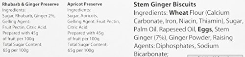Farrah's of Harrogate | Ginger Trio Selection Gift Pack | Rhubarb and Ginger Preserve 110g, Apricot Preserve 114g and Stem Ginger Biscuits 160g